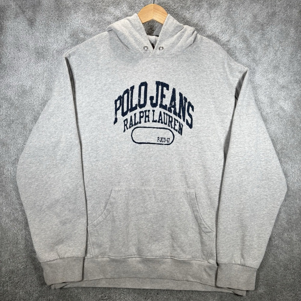 Polo Jeans Co Ralph Lauren Hoodie Sweatshirt Mens 2XL Gray Fleece Graphic
